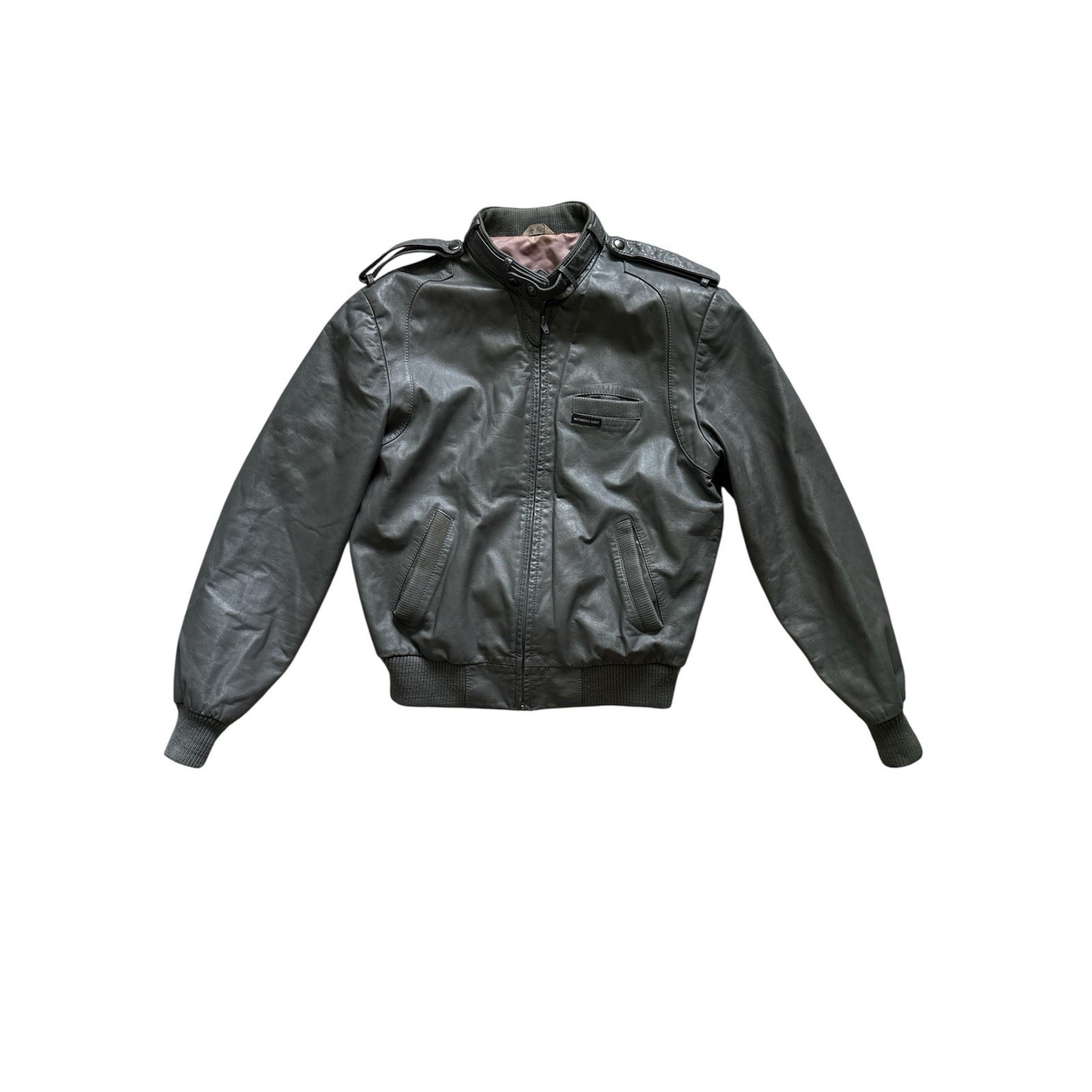 Vintage Members Only Classic Gray Leather Jacket Mens Size 42 Motorcycle Bomber